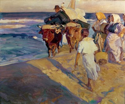 Boot Slepen, Strand van Valencia door Joaquin Sorolla y Bastida