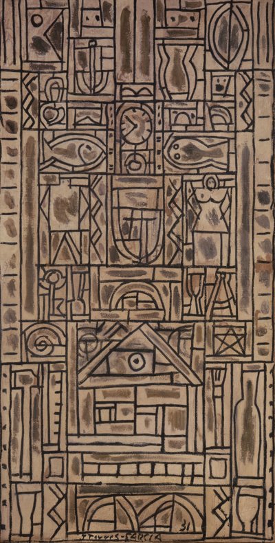 Universele symmetrische compositie in zwart en wit door Joaquin Torres Garcia