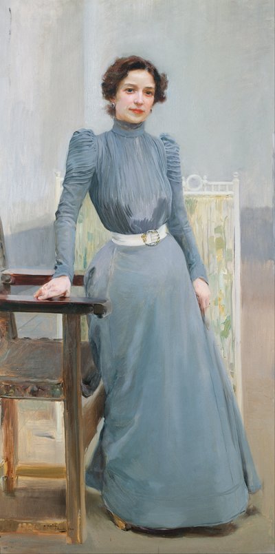 Clotilde in een Grijze Jurk door Joaquín Sorolla