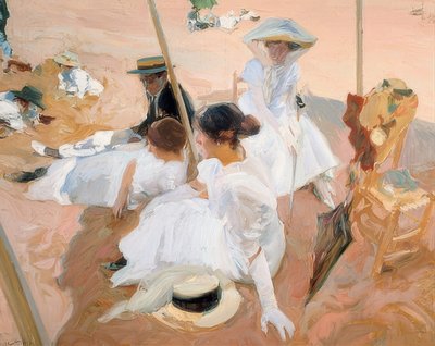 Onder de markies op het strand in Zarautz. 1905 door Joaquín Sorolla