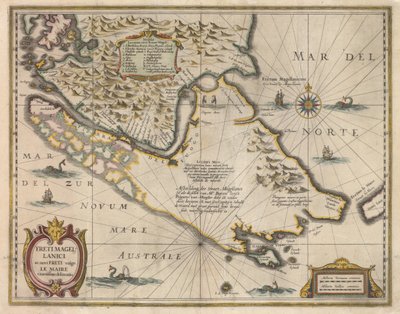 Freti Magellanici ac novi freti vulgo Le Maire exactissima delineatio, ca. 1630 door Jodocus Hondius