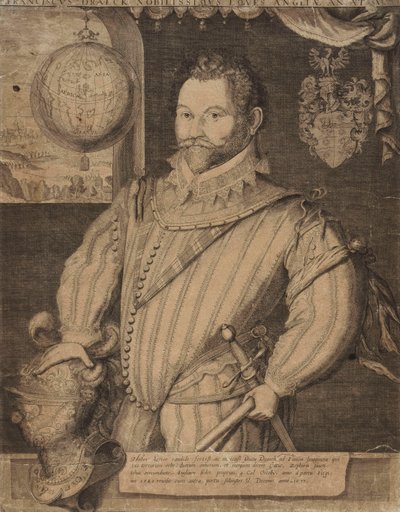 Portret van Sir Francis Drake door Jodocus Hondius