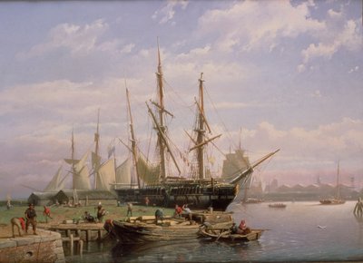 Nederlandse Zeilschepen voor Anker in een Riviermonding door Johan Adolph Rust