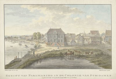 Gezicht op Paramaribo door Johan Antonie Kaldenbach