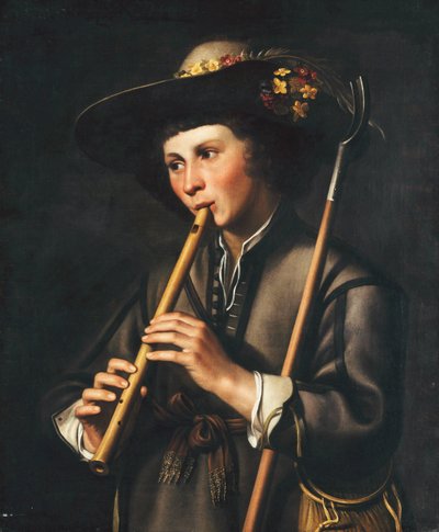 Een herder die op de pijpen speelt door Johan Baeck