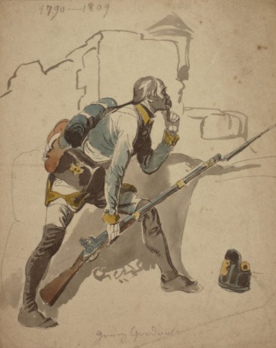 Een privé-infanterie van de linie (mogelijk 27e regiment, Hesse Cassell), 1790-1809 door Johan Baptiste Heinefetter