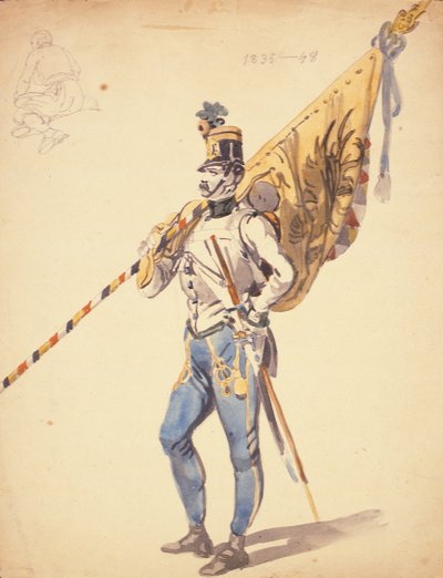 Een officier met een bataljonskleur van een Hongaars infanterieregiment, 1835-1848 door Johan Baptiste Heinefetter