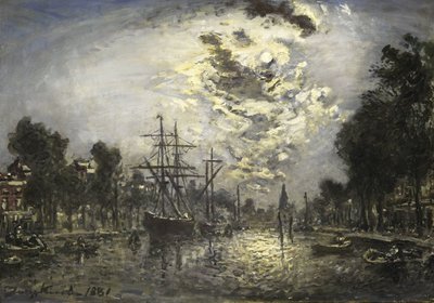 Rotterdam in het Maanlicht door Johan Barthold Jongkind (signed by artist)