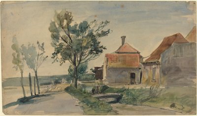 Een Stroom tussen Huizen en een Weg door Johan Barthold Jongkind