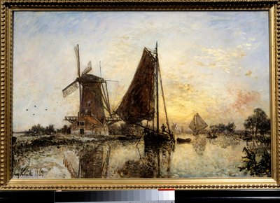 Nederlands Landschap, Boten bij de Molen door Johan Barthold Jongkind