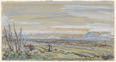 Gezicht op een vlak landschap door Johan Barthold Jongkind