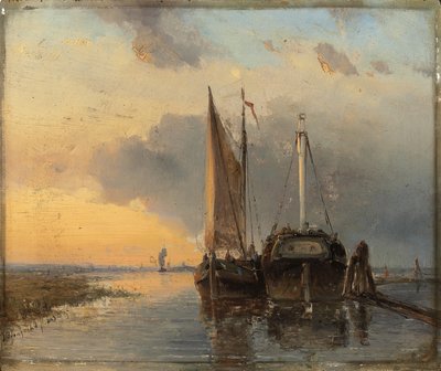 Haven aan een Nederlandse rivier, 1843 door Johan Barthold Jongkind