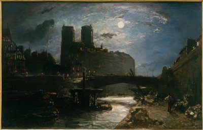 Notre-Dame de Paris bij maanlicht door Johan Barthold Jongkind