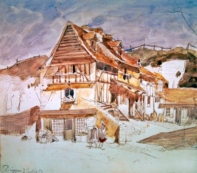 Oude huizen in Dieppe, Normandië, Frankrijk, 1851 door Johan Barthold Jongkind