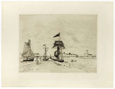 Pier in de Haven van Honfleur door Johan Barthold Jongkind