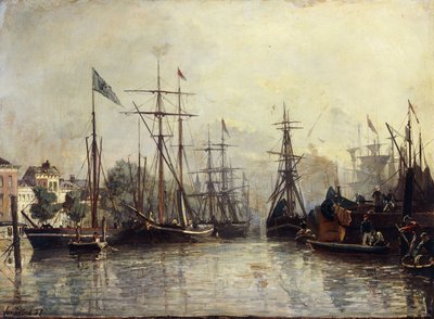 Haven van Rotterdam, 1857 door Johan Barthold Jongkind