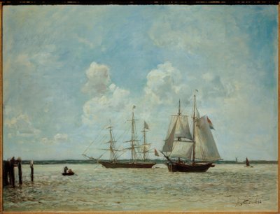 Zeilboten op de Schelde bij Antwerpen door Johan Barthold Jongkind