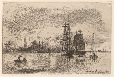 Ondergaande Zon boven de Haven van Antwerpen (Soleil couchant - port d