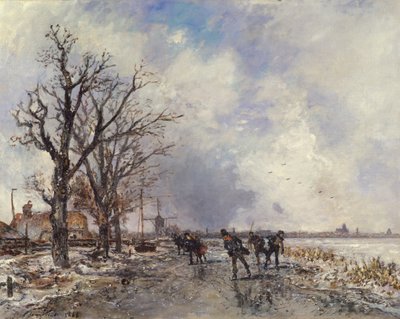 Schaatsers op de Rivier Schie, nabij Rotterdam, 1866 door Johan Barthold Jongkind