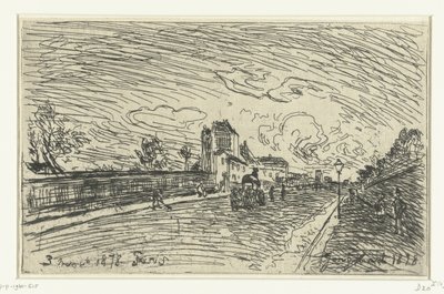 Uitgang van ziekenhuis Cochin (Faubourg Saint-Jacques, Parijs) door Johan Barthold Jongkind