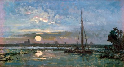 Zicht op een Haven in Nederland door Johan Barthold Jongkind