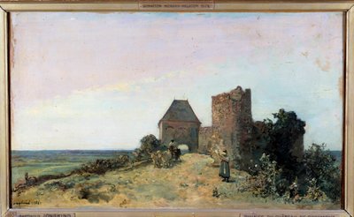 Uitzicht op de ruïnes van het kasteel van Rosemont in de Nievre door Johan Barthold Jongkind
