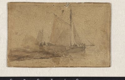 Vissersschuit gemeerd bij een landtong door Johan Barthold Jongkind