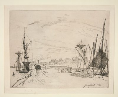Vue du Port au Chemin de Fer ? Honfleur (Uitzicht op de haven vanaf de spoorweg in Honfleur) door Johan Barthold Jongkind