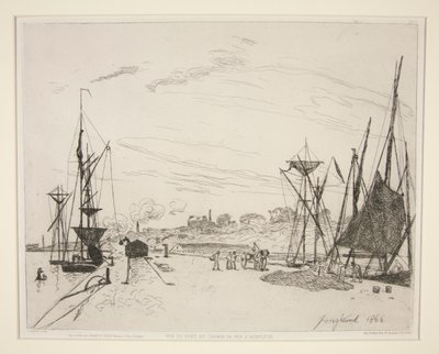 Uitzicht op de haven vanaf de spoorweg van Honfleur door Johan Barthold Jongkind