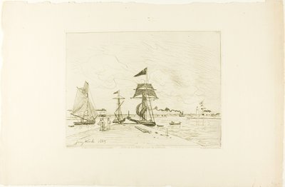 Houten pier, haven van Honfleur door Johan Barthold Jongkind