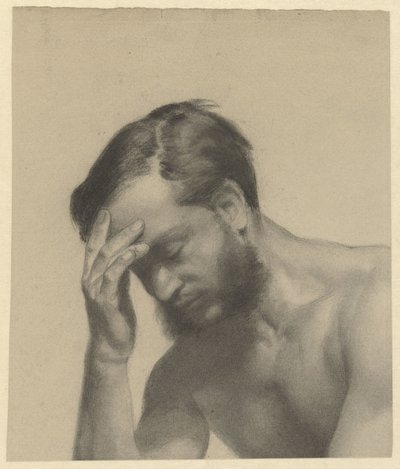 Fragment van een academiestudie: man met rechterhand aan het voorhoofd door Johan Braakensiek