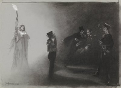Ontwerp voor illustratie in De Amsterdammer: De nederlaag van Rusland ter Zee, 4 juni 1905 door Johan Braakensiek