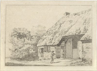 Man met een spade bij een boerderij door Johan Christiaan Willem Safft