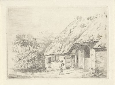 Man met een spade bij een boerderij door Johan Christiaan Willem Safft