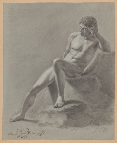 Zittend mannelijk naakt, van voren gezien (1e prijs 1807) door Johan Christiaan Willem Safft