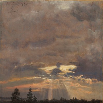 Wolkenstudie met zonnestralen door Johan Christian Dahl