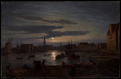 De haven van Kopenhagen bij maanlicht door Johan Christian Dahl
