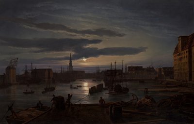Haven van Kopenhagen bij Maanlicht, 1846 door Johan Christian Dahl