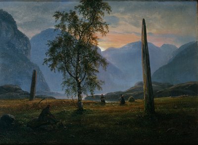 Landschap met gedenkstenen door Johan Christian Dahl