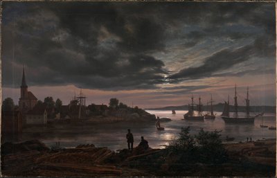 Larvik bij maanlicht door Johan Christian Dahl
