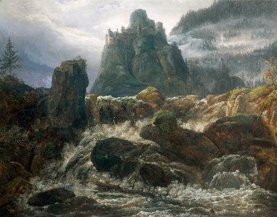Romantische ruïnes met stroom door Johan Christian Dahl