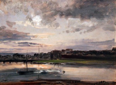 De Elbe en Dresden Neustadt in het avondlicht door Johan Christian Dahl