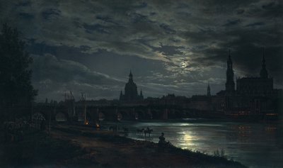 Uitzicht op Dresden bij maanlicht door Johan Christian Dahl