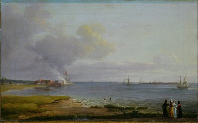 Uitzicht over Øresund bij de kalkfabriek door Johan Christian Dahl
