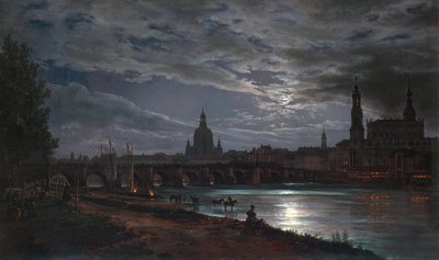Uitzicht op Dresden bij maanlicht door Johan Christian Dahl