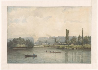 Gezicht op Port-Marly aan de Seine, met het Washuis door Johan Conrad Greive (signed by artist)