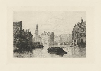 Gezicht op de Munttoren in Amsterdam door Johan Conrad Greive