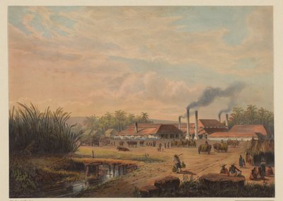 Gezicht op de suikerfabriek in Pangka door Johan Conrad Greive