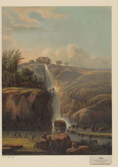 Gezicht op de waterval in Singahan door Johan Conrad Greive