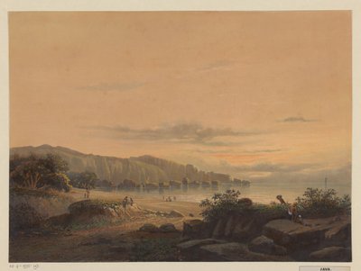 Gezicht op een baai op Java (De kleine baai Srigonjo, Zuidk. v. Java) door Johan Conrad Greive